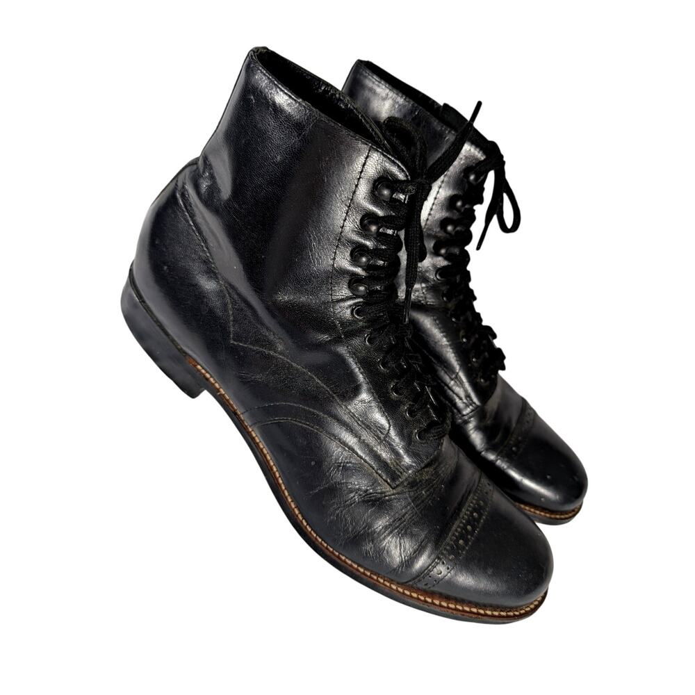 STACY ADAMS! BLACK GENUINE LEATHER, PERFORATED DETAIL, LACE-UP ANKLE BOOTS! 8.5D